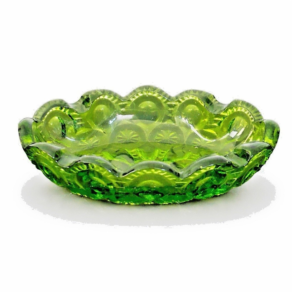 Vintage Emerald Green Coin Dot Glass Ashtray‎ L.E. Smith Style MCM